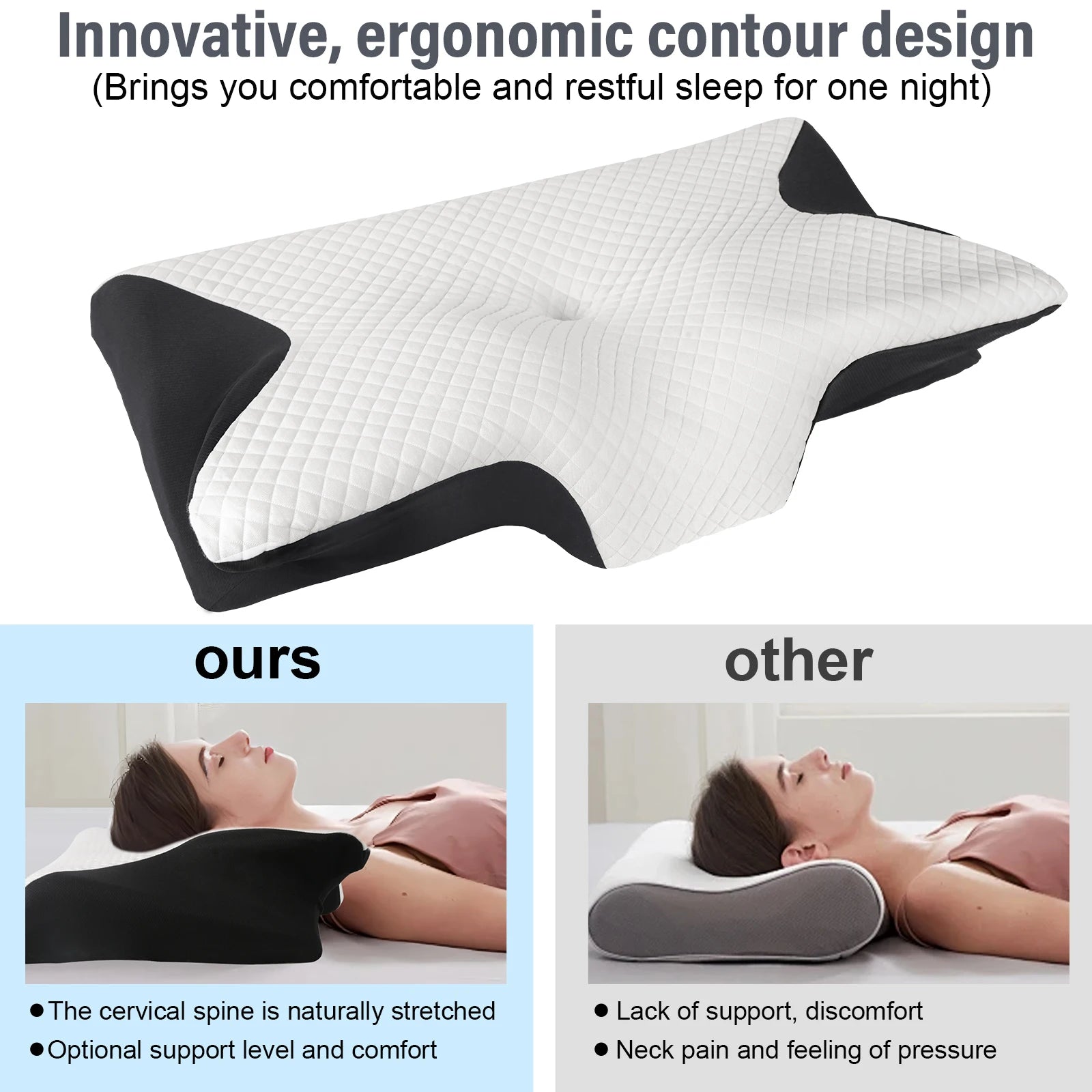 Cuscino Cervicale Ergonomico Memory Foam – Supporto Collo Anti Dolore, Sonno Profondo e Comfort Totale